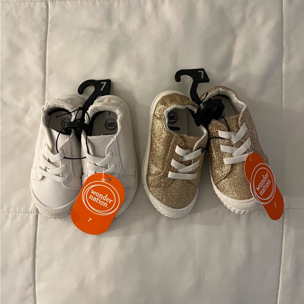Wonder Nation Kids Sneakers in White and Gold Glitter